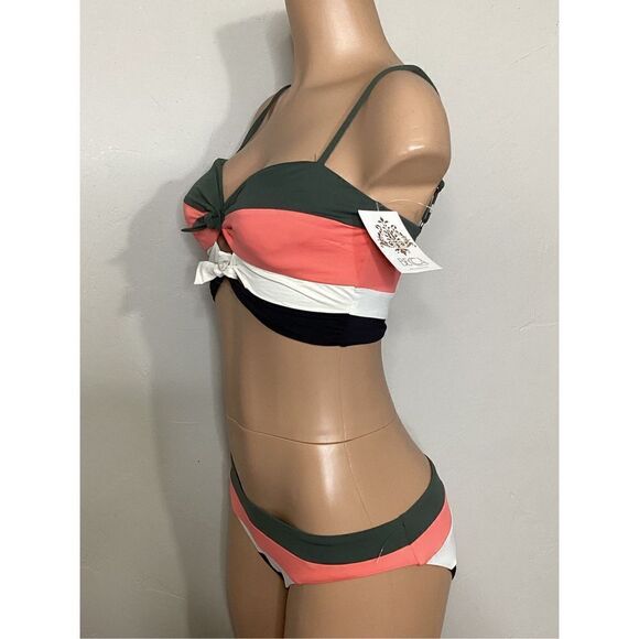 New…BECCA stripe color block bikini set. Retails $146. Large - Picture 5 of 6